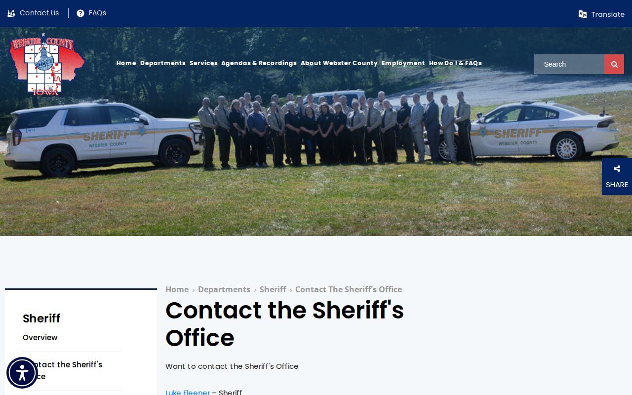 Webster County arrest records sheriff contact page