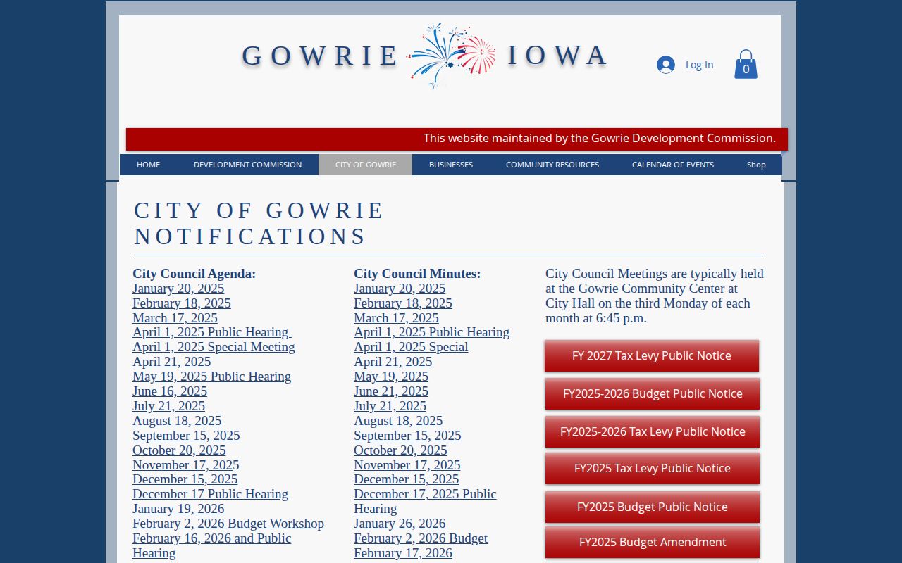 City of Gowrie community page with police and public safety information