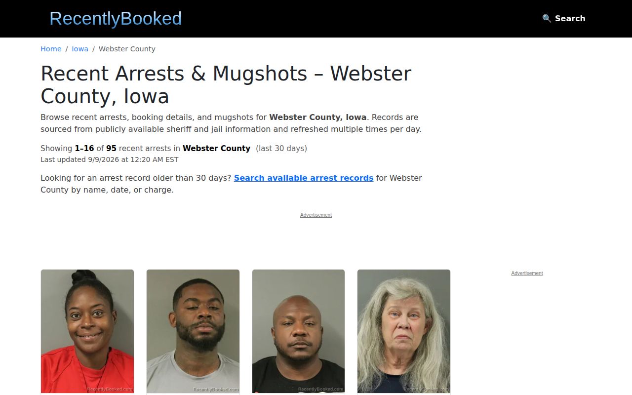 RecentlyBooked unofficial Webster County last thirty day booking page