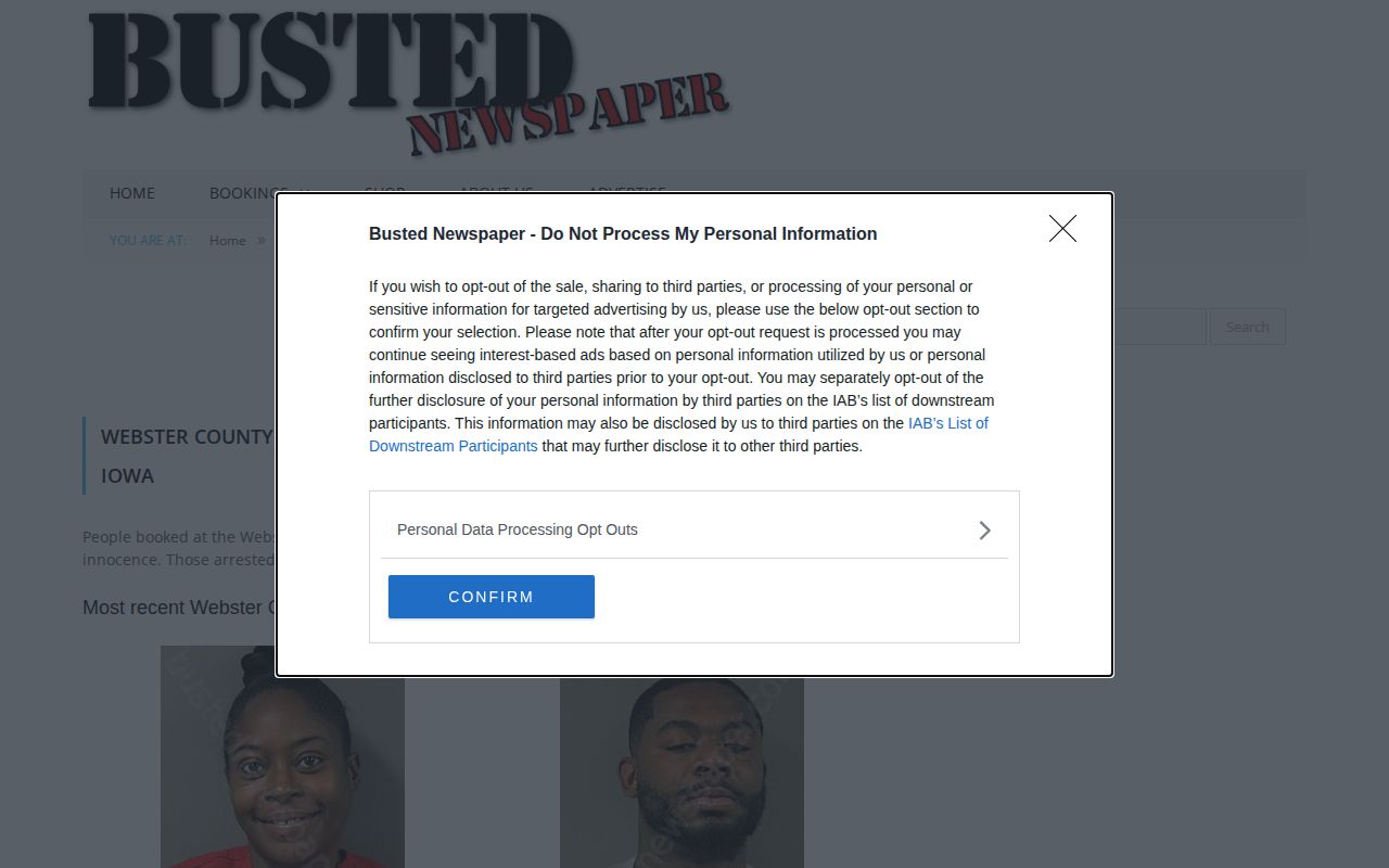 Busted Newspaper Webster County Iowa page capture